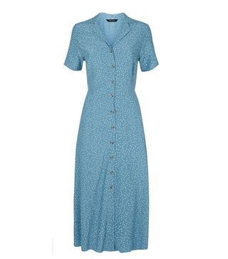 New Look + Blue Spot Print Button Through Midi Dress