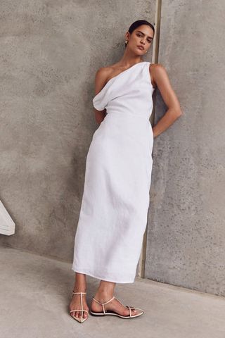 DISSH + Cass White Linen Asym Midi Dress