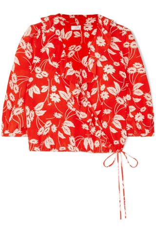 Rixo London + Sofia Ruffled Floral-Print Silk-Crepe Wrap Top