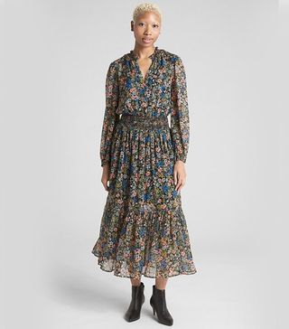 Gap + Floral Print Long Sleeve Smocked Midi Dress