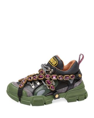 Gucci + Tech Canvas Hiker Sneakers with Jeweled Strap