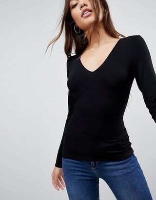 ASOS DESIGN + Ultimate Top with Long Sleeve and V-neck