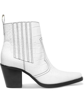 Ganni + Callie Croc-Effect Leather Ankle Boots