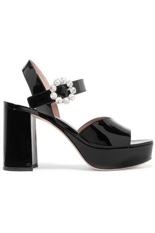 Miu Miu + Crystal-embellished Patent-leather Platform Sandals