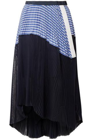 Sacai + Piqué and Organza-Trimmed Striped Cotton-Poplin Skirt