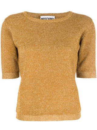 Moschino + Metallic Short-Sleeve Sweater
