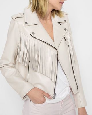 7 for All Mankind + Leather Moto Jacket With Fringe