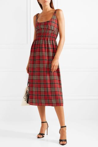 Emilia Wickstead + Giovanna Smocked Tartan Crepe Midi Dress