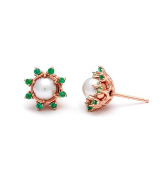 Anna Sheffield + Attelage Starlight Ear Jacket Stud Earring in Rose Gold, Pearl & Emerald