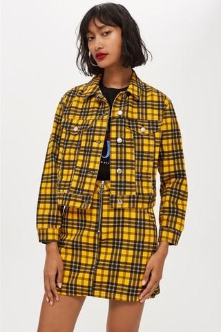 Topshop + Yellow Check Denim Jacket