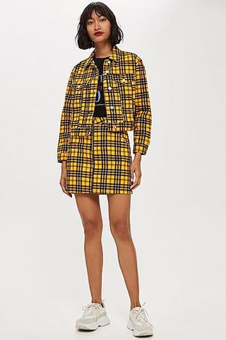 Topshop + Yellow Check Denim Skirt