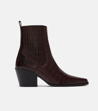 Zara + Leather Animal-Print Ankle Boots