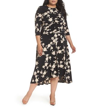 Maggy London + Ruched Floral Midi Dress