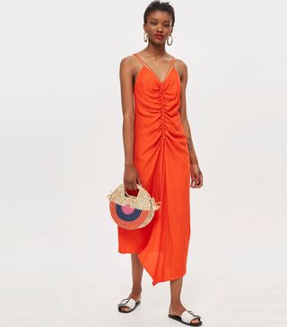Topshop + Star Jacquard Ruched Slip Dress