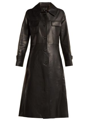 Nili Lotan + Point-Collar Leather Trench Coat