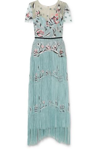 Marchesa Notte + Fringed Sequined Embroidered Tulle Gown