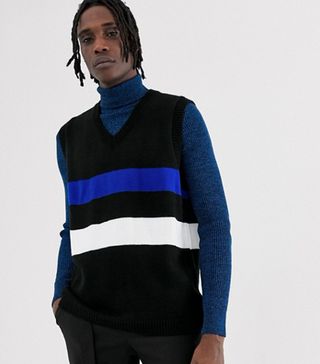 ASOS Design + Sweater Vest with Stripe Design in Black