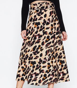 Nasty Gal + Leopard Print Belted Midi Skirt