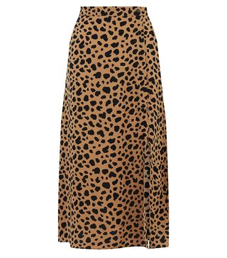 Warehouse + Animal Print Side Button Skirt