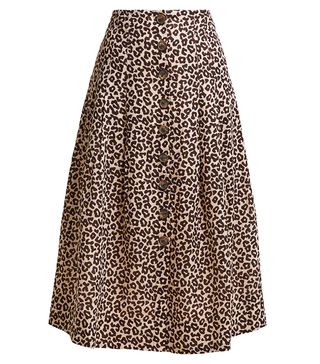 Sea + Lottie Leopard Print Button Skirt