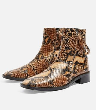 Topshop + Aubrey Snake Flat Leather Boots