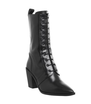 Office + Komissioner Lace-Up Calf Boots Black Leather