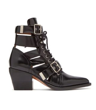 Chloé + Rylee Cutout Patent-Leather Ankle Boots
