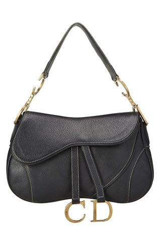 Dior + Pre-Owned Black Leather Double Saddle Bag