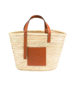 Loewe + Medium Raffia Basket Tote Bag