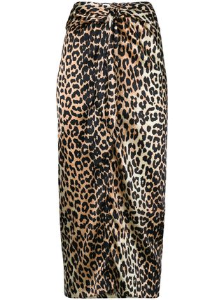 Ganni + Leopard Print Bow-Detail Skirt