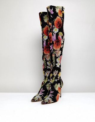 Miss Selfridge + Floral Print Over The Knee Boots