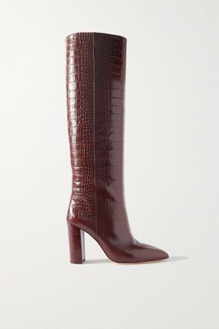 Paris Texas + Croc-Effect Leather Knee Boots