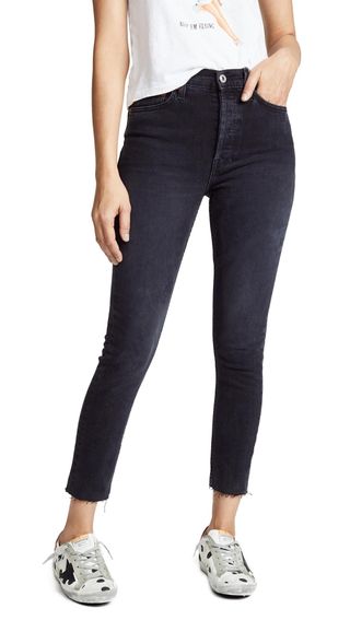 Re/Done + High Rise Ankle Crop Jeans in Faded Black
