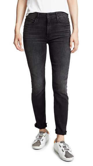 Mother + High Waist Looker Ankle Fray Jeans in Night Hawk