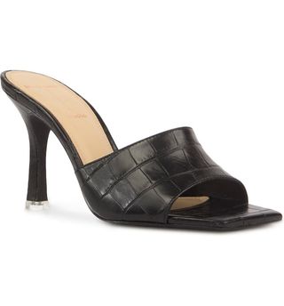 Black Suede Studio + Valentina Croc Embossed Sandals