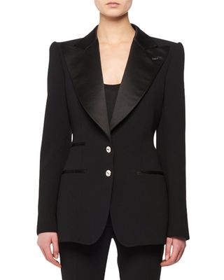 Tom Ford + Satin Peak-Lapel Two-Button Wool Tuxedo Jacket With Crystal Buttons