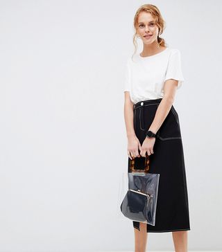 ASOS Design + Contrast Stitch Midi Skirt