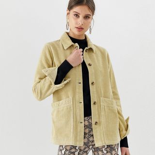 ASOS Design + Cord Shacket in Washed Yellow