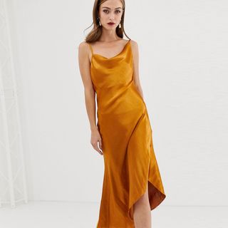ASOS Design + Midi Slip Dress in High Shine Satin