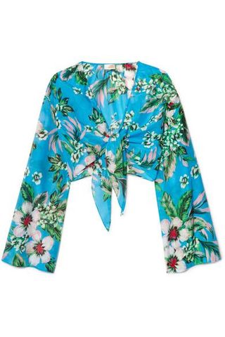 Diane Von Furstenberg + Cropped Floral-Print Cotton and Silk-Blend Wrap Top