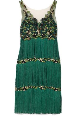 Marchessa Notte + Fringed Embroidered Tulle Dress