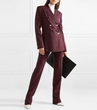 Calvin Klein 205W39NYC + Prince of Wales Checked Wool and Silk-Blend Straight-Leg Pants