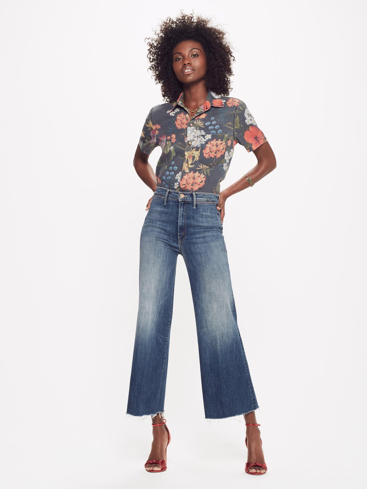 Mother + Swooner Roller Crop Fray Jeans