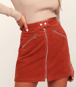 Lulu's + Hippy Hippy Shake Rust Orange Corduroy Mini Skirt
