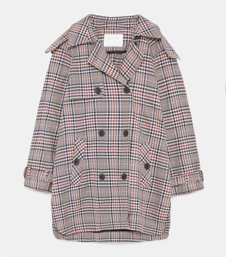 Zara + Short Plaid Trench Coat