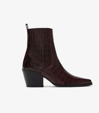 Zara + Leather Animal Print Ankle Boots