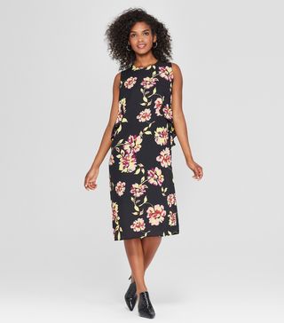 Who What Wear + Floral Print Sleeveless Ruffle Midi Dress