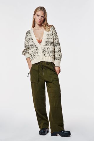 Zara + Jacquard Knit Cardigan