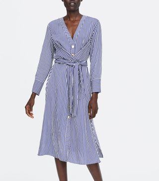 Zara + Belted Striped Dress