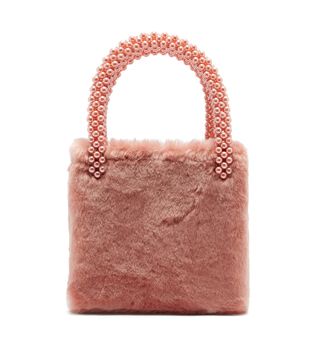 Shrimps + Una Faux Pearl-Embellished Faux-Fur Bag